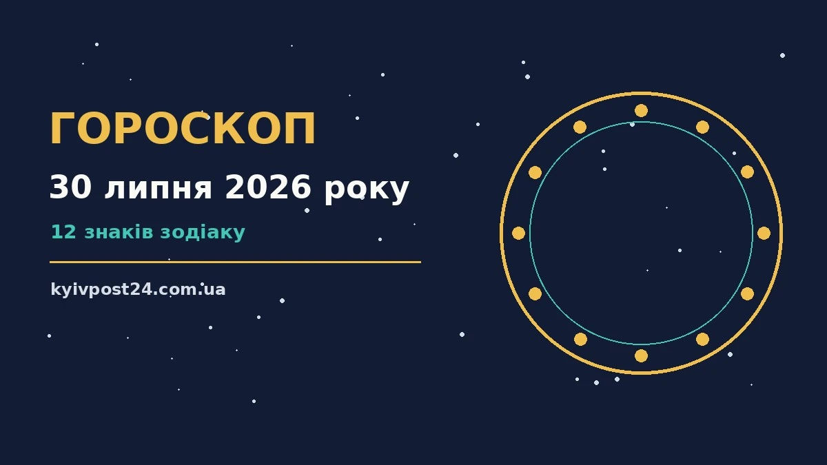 Зодіакальний фон із зоряним небом і цифрою 30, що символізує гороскоп на 30 липня 2026 року