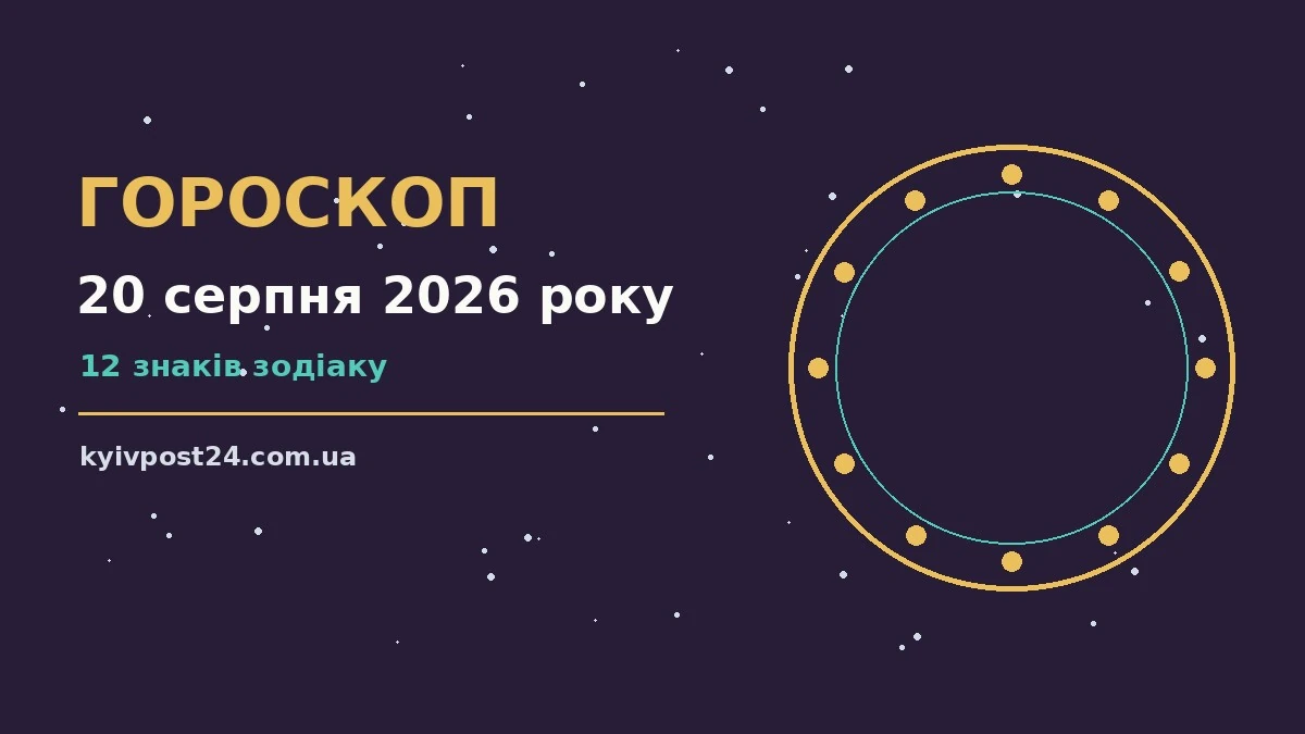 Космічний фон із зоряним небом і знаками Зодіаку для гороскопу на 20 серпня 2026 року